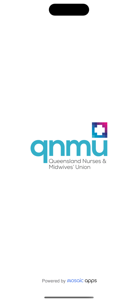 QNMU Queensland Nurses and Midwives Union app splash screen showing company logo