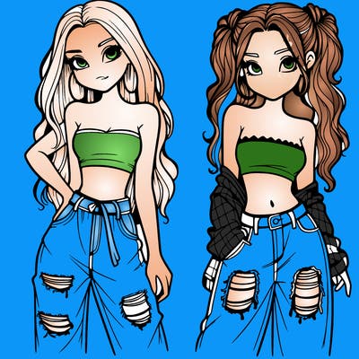 2 girls in crop tops and baggy jeans ripped
