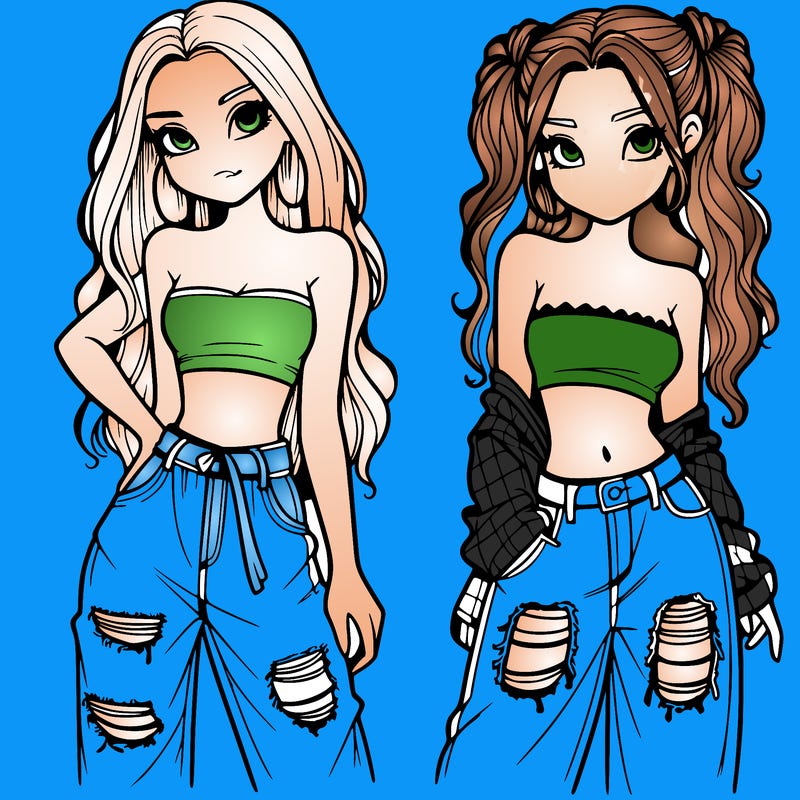 2 girls in crop tops and baggy jeans ripped