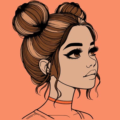 realistic girl with buns on the top of her head