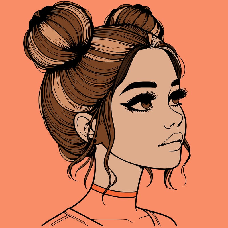 realistic girl with buns on the top of her head