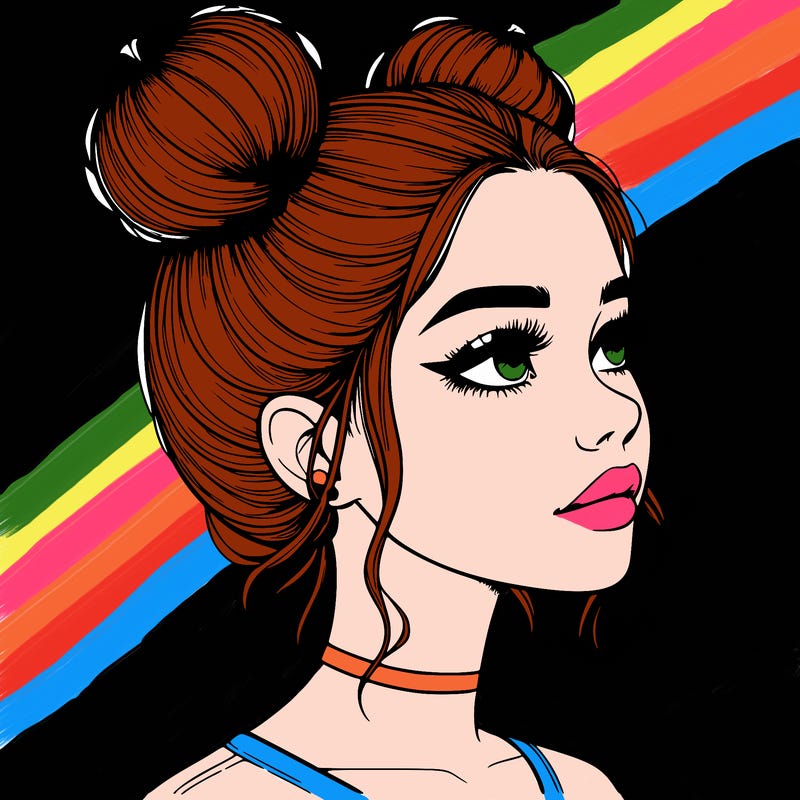 realistic girl with buns on the top of her head