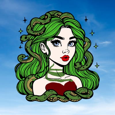 realistic girl with snakes as hair