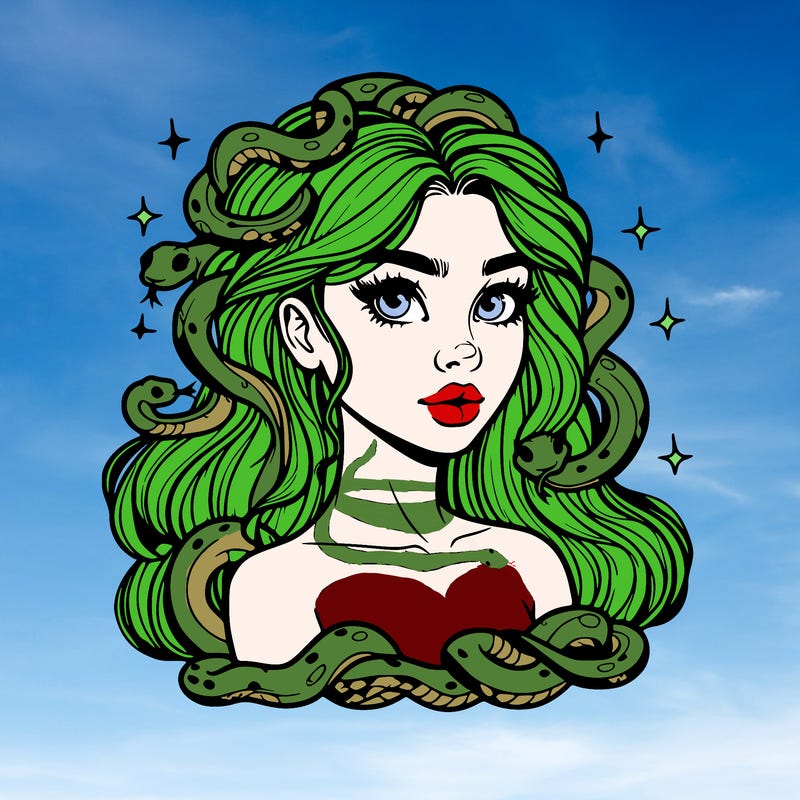 realistic girl with snakes as hair