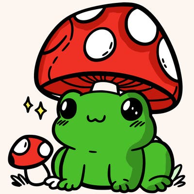 a cute frog with a mushroom hat