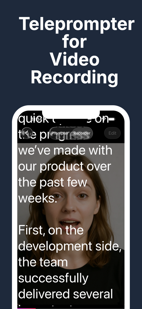 GoTeleprompter: Video Prompter - Interface of the GoTeleprompter app showing a scrolling script overlay during a video recording