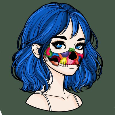 realistic girl with skull