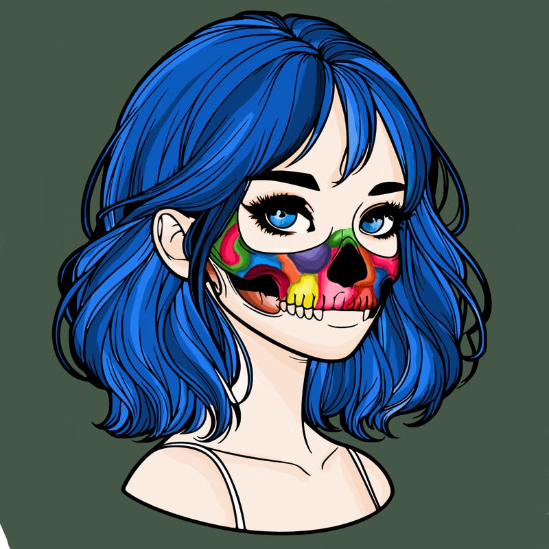 realistic girl with skull