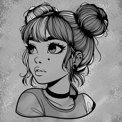 realistic girl with spacebuns