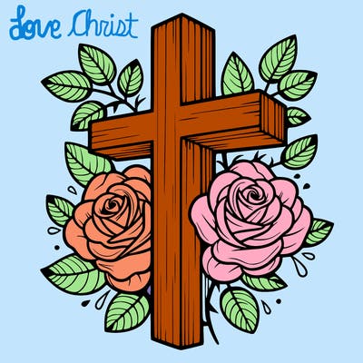 cross with roses