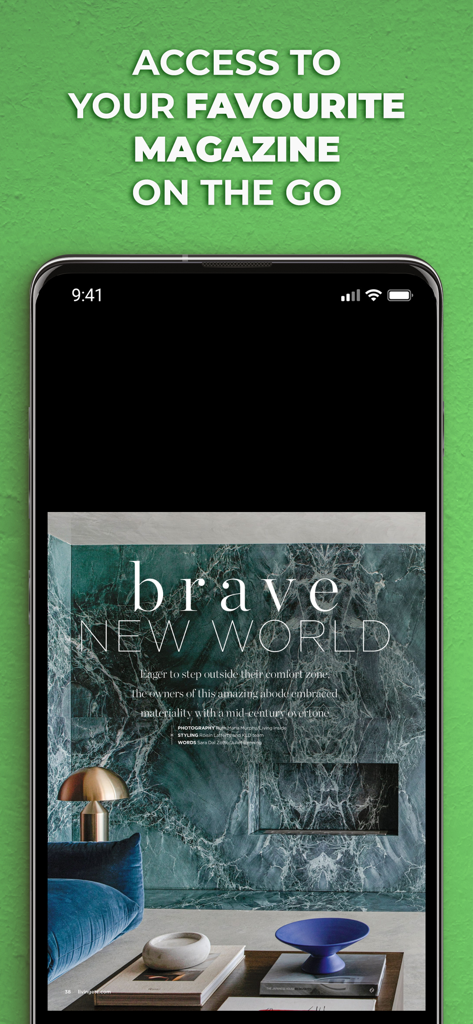 Livingetc Magazine NA - Smartphone displaying a modern interior design layout from the Livingetc Magazine app.