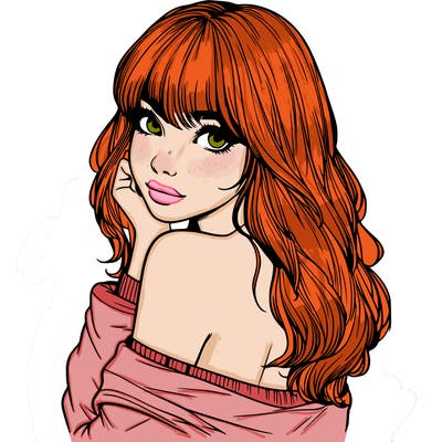 realistic girl with bangs looking over her shoulder