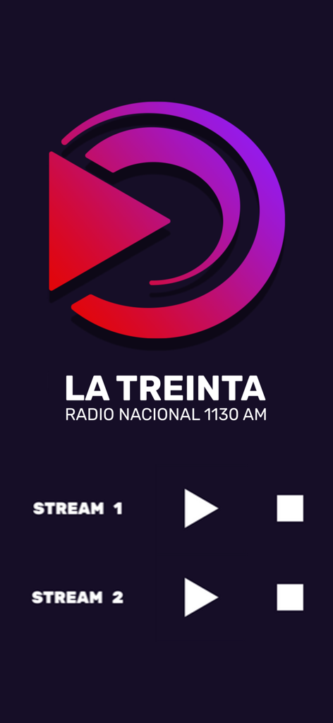La Treinta - Radio Nacional - La Treinta Radio Nacional app interface showing stream selection and playback controls
