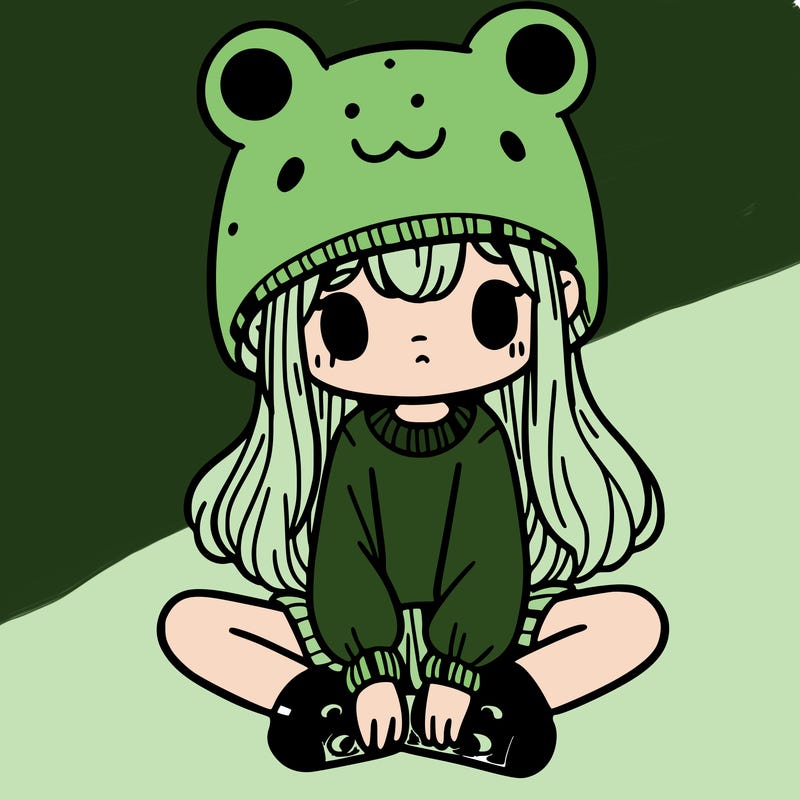 a girl wearing a frog hat and some frog socks