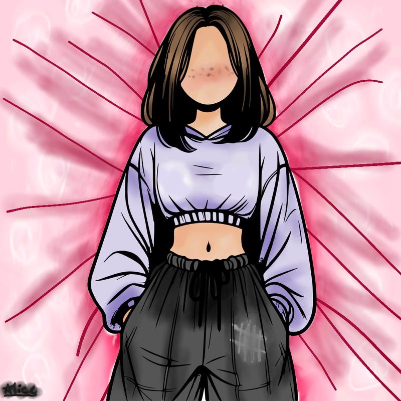 realistic girl faceless with baggy pants and a crop top