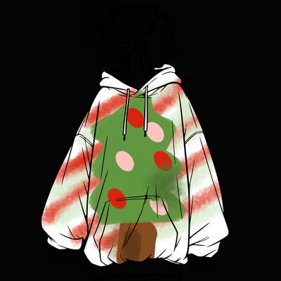 realistic girl with a oversized sweatshirt on and a bun