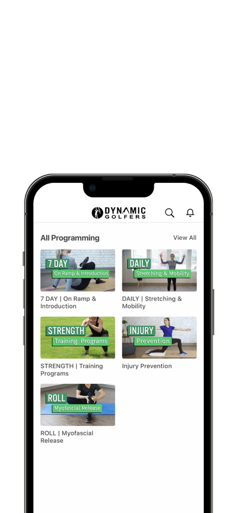 Dynamic Golfers - Dynamic Golfers app screen showing various golf fitness and mobility programs