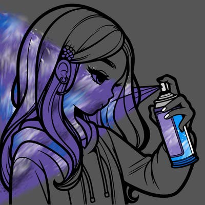 a realistic girl spray painting
