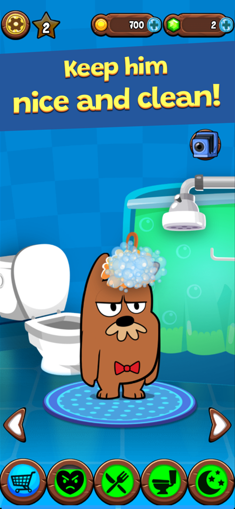 My Grumpy: Pranks & Reactions - Mr Grumpy the marmot virtual pet with soap bubbles on his head in a bathroom