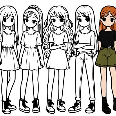 a group of girls standing next to each other