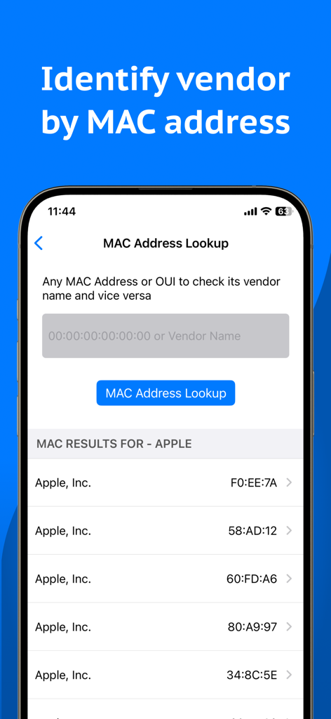 Interfaz para identificar proveedores de hardware utilizando la búsqueda de direcciones MAC en la aplicación Network Analyzer
