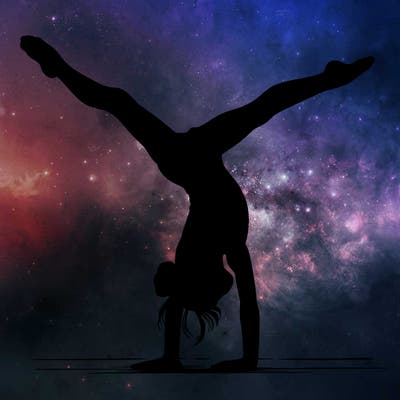 realistic gymnastic hand stand girl in four splits