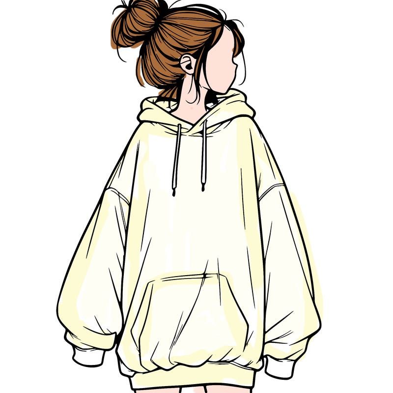realistic girl with a oversized sweatshirt on and a bun