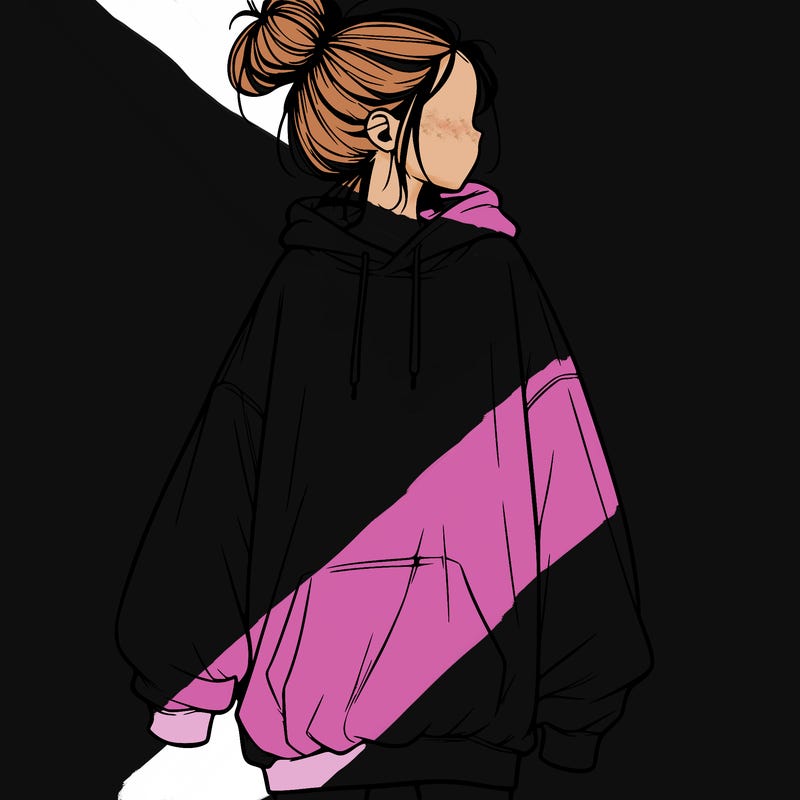 realistic girl with a oversized sweatshirt on and a bun