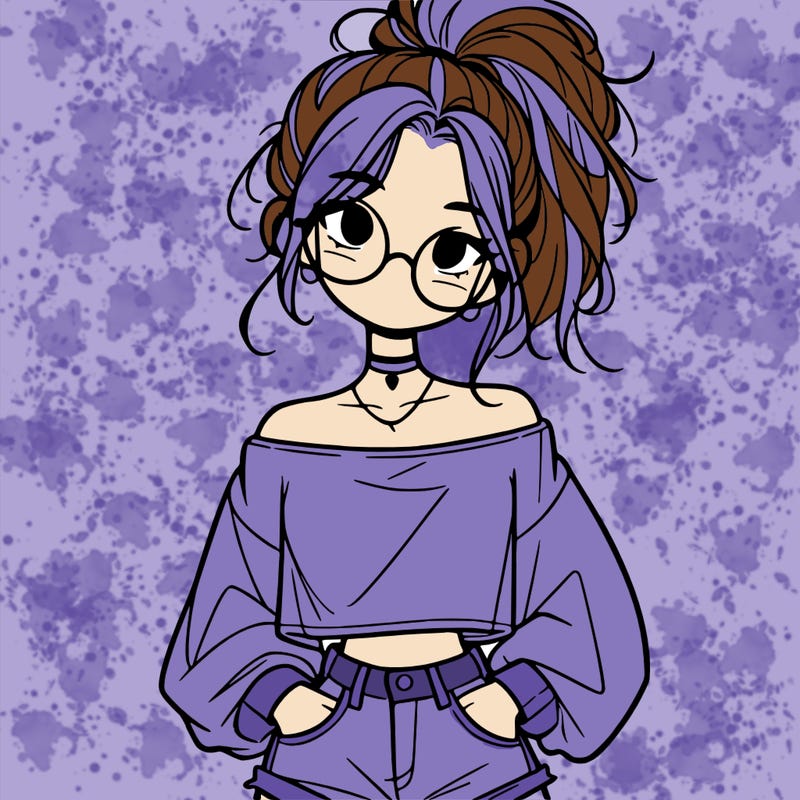 girl with a messy ponytail glasses a baggy crop top and jean shorts