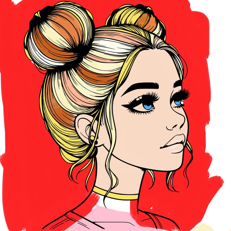 realistic girl with buns on the top of her head
