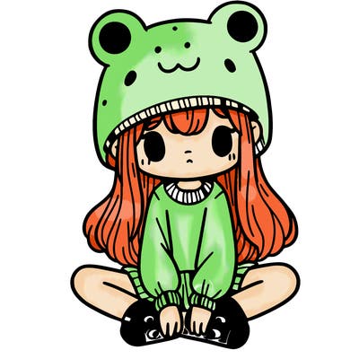 a girl wearing a frog hat and some frog socks