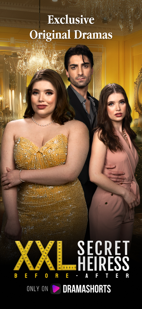 Póster promocional de la serie original XXL Secret Heiress en la aplicación DramaShorts