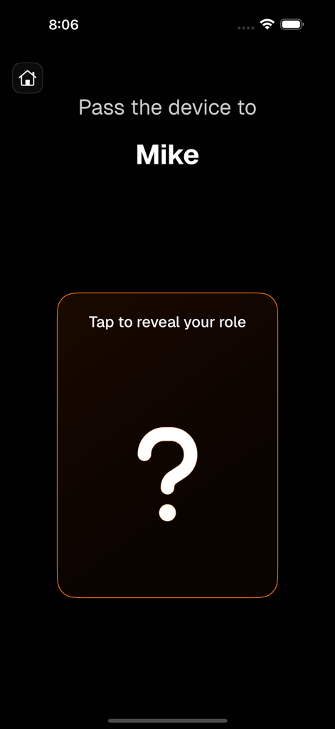 WHO'S THE SPY - منو الجاسوس - A mobile game screen from Who's the Spy instructing to pass the device to Mike to reveal his secret role.