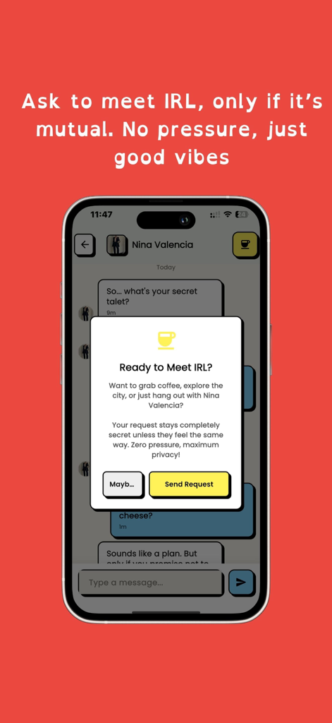 전문가를 위한 Ping 데이트 앱에서 비밀 상호 만남 요청 팝업
