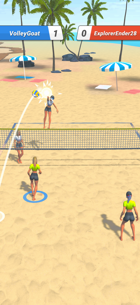 A player performs a spike in a Beach Volley Clash match on a sunny beach