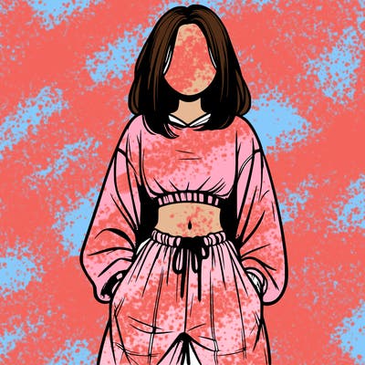 realistic girl faceless with baggy pants and a crop top