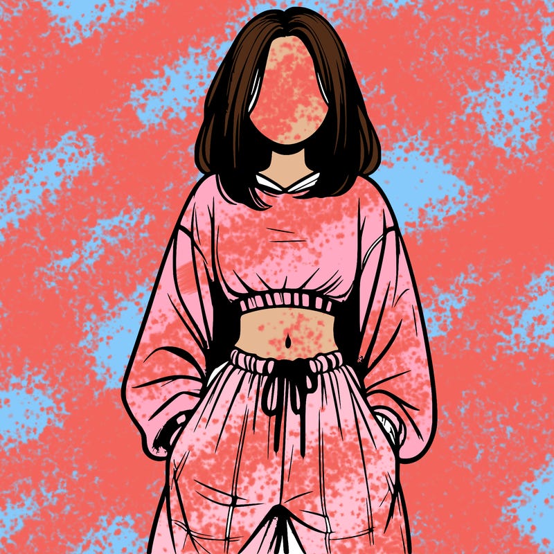 realistic girl faceless with baggy pants and a crop top