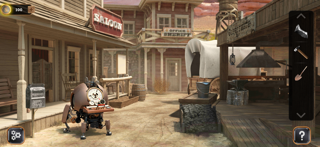 Time Travel: Escape Game - Escape room puzzle set in a Wild West town with a saloon and a steampunk time machine