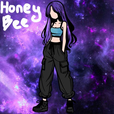 girl in baggy pants crop top and long hair