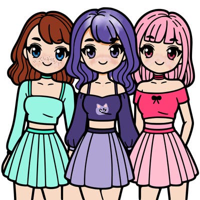 group of girls wearing a cropped top and a skirt