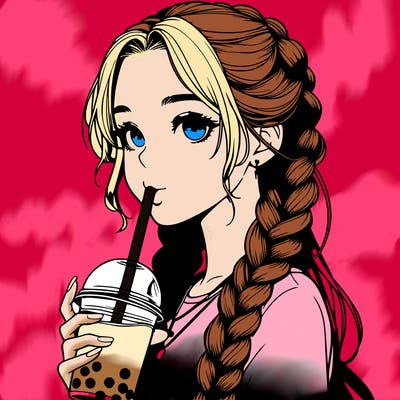 realistic girl with braided hair drinking boba