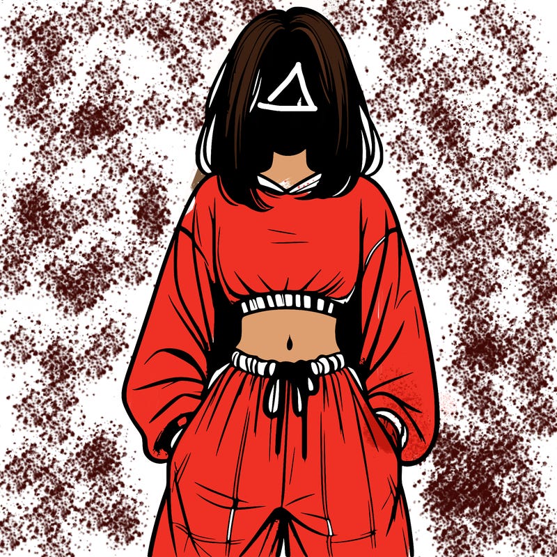 realistic girl faceless with baggy pants and a crop top