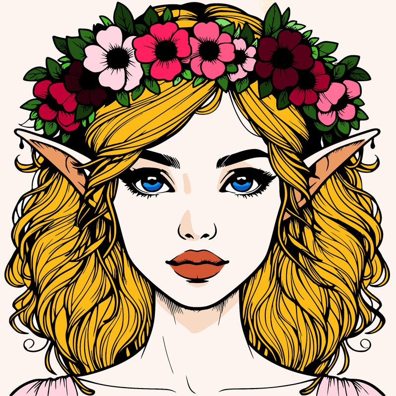 realistic female elf with flower crown