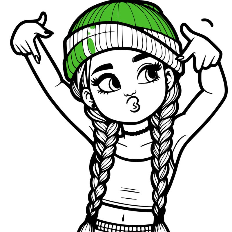 realistic teenage girl with braids and a beanie and crop top doing 🫶🏼