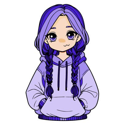 a realistic girl with a oversized hoodie and she has braids