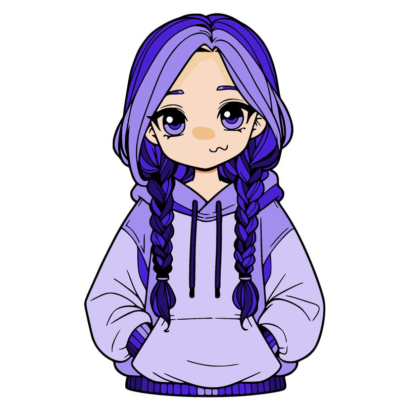 a realistic girl with a oversized hoodie and she has braids