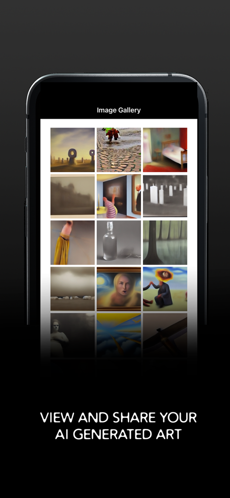 Screenshot of the GhostTube SEER app showing a gallery of AI generated paranormal art with a prompt to view and share the images.