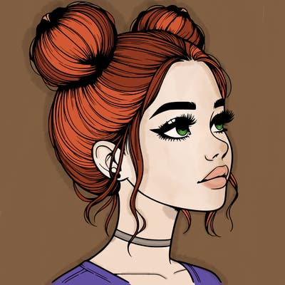 realistic girl with buns on the top of her head