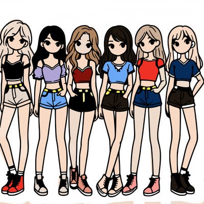 a group of girls wearing crop tops and shorts