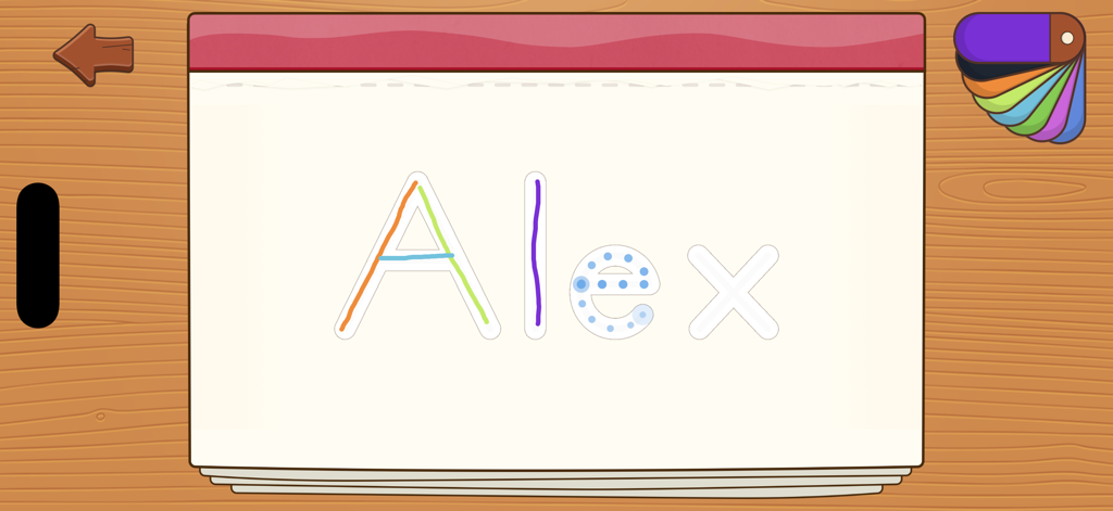 iTrace for Schools - Prática de escrita do nome Alex usando o aplicativo iTrace para Escolas